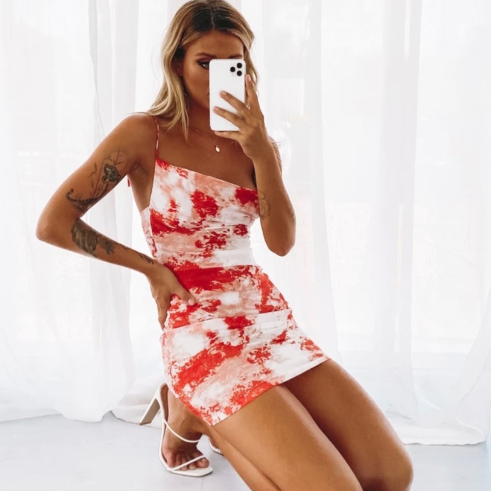 Mini Dress Red Tie Dye